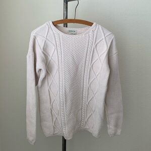 Orvis sz M cream cable knit crewneck 100% cotton sweater fisherman EUC preppy